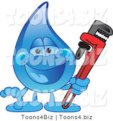 Vector Illustration of a Cartoon Water Drop Mascot Holding a Monkey Wrench by Mascot Junction