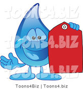 Vector Illustration of a Cartoon Water Drop Mascot Holding a Red Price Tag by Mascot Junction