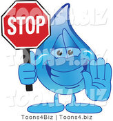 Vector Illustration of a Cartoon Water Drop Mascot Holding a Stop Sign by Mascot Junction