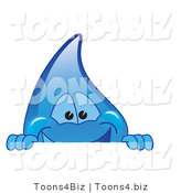 Vector Illustration of a Cartoon Water Drop Mascot Looking over a Blank Sign by Mascot Junction