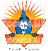 Vector Illustration of a Cartoon Water Drop Mascot on an Orange and Yellow Label by Mascot Junction