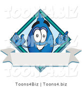 Vector Illustration of a Cartoon Water Drop Mascot over a Blank Banner on a Logo by Mascot Junction