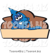 Vector Illustration of a Cartoon Water Drop Mascot Reclining on a Blank Tan and Brown Label by Mascot Junction