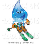 Vector Illustration of a Cartoon Water Drop Mascot Skiing by Mascot Junction