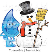 Vector Illustration of a Cartoon Water Drop Mascot with a Snowman by Mascot Junction
