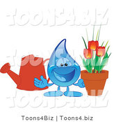 Vector Illustration of a Cartoon Water Drop Mascot with a Watering Can and Tulips by Mascot Junction