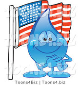 Vector Illustration of a Cartoon Water Drop Mascot with an American Flag by Mascot Junction