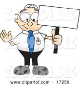 Vector Illustration of a Cartoon White Businessman Nerd Mascot Holding a Blank Sign by Mascot Junction