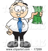 Vector Illustration of a Cartoon White Businessman Nerd Mascot Holding a Dollar Bill by Mascot Junction