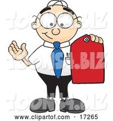 Vector Illustration of a Cartoon White Businessman Nerd Mascot Holding a Red Sales Price Tag by Mascot Junction