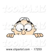 Vector Illustration of a Cartoon White Businessman Nerd Mascot Peeking over a Surface by Mascot Junction