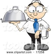 Vector Illustration of a Cartoon White Businessman Nerd Mascot Serving a Dinner Platter by Mascot Junction