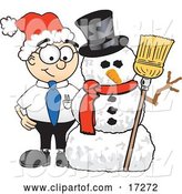 Vector Illustration of a Cartoon White Businessman Nerd Mascot with a Snowman on Christmas by Mascot Junction