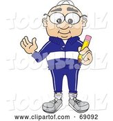 Vector Illustration of a Cartoon White Male Senior Citizen Mascot Holding a Pencil by Mascot Junction