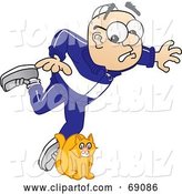 Vector Illustration of a Cartoon White Male Senior Citizen Mascot Tripping over a Cat by Mascot Junction