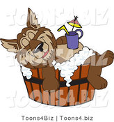 Vector Illustration of a Cartoon Wolf Mascot Relaxing in a Tub with a Drink on His Belly by Mascot Junction