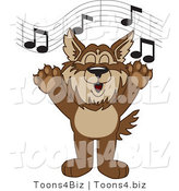 Vector Illustration of a Cartoon Wolf Mascot Singing by Mascot Junction