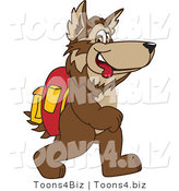 Vector Illustration of a Cartoon Wolf Mascot Walking to School by Mascot Junction