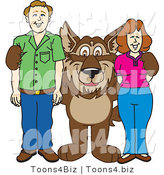 Vector Illustration of a Cartoon Wolf Mascot with Adults by Mascot Junction