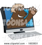 Vector Illustration of a Cartoon Wolverine Mascot Emerging from a Computer Screen by Mascot Junction