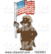Vector Illustration of a Cartoon Wolverine Mascot Holding an American Flag by Mascot Junction