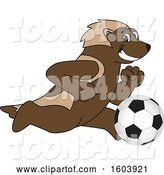 Vector Illustration of a Cartoon Wolverine Mascot Playing Soccer by Mascot Junction
