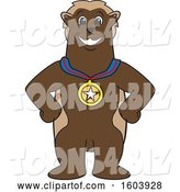 Vector Illustration of a Cartoon Wolverine Mascot Wearing a Sports Medal by Mascot Junction