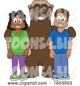 Vector Illustration of a Cartoon Wolverine Mascot with Students by Mascot Junction