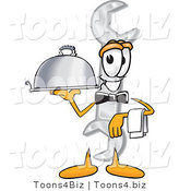 Vector Illustration of a Cartoon Wrench Mascot Dressed As a Waiter and Holding a Serving Platter by Mascot Junction