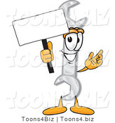 Vector Illustration of a Cartoon Wrench Mascot Holding a Blank Sign by Mascot Junction