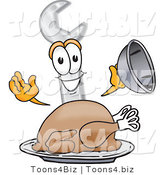 Vector Illustration of a Cartoon Wrench Mascot Serving a Thanksgiving Turkey on a Platter by Mascot Junction