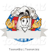 Vector Illustration of a Chef Hat Mascot over a Blank Banner Label with Stars by Mascot Junction