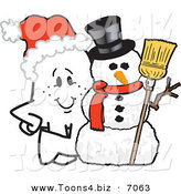 Vector Illustration of a Christmas Guy by a Snowman by Mascot Junction