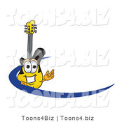 Vector Illustration of a Clipart Picture of a Guitar Mascot Logo with a Blue Dash by Mascot Junction