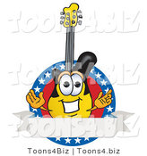 Vector Illustration of a Clipart Picture of a Guitar Mascot Logo with Stars and a Blank Label by Mascot Junction