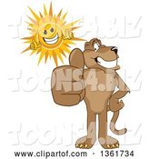 Vector Illustration of a Cougar School Mascot and Sun Holding Thumbs Up, Symbolizing Excellence by Mascot Junction