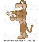 Vector Illustration of a Cougar School Mascot Completing a to Do List, Symbolizing Being Dependable by Mascot Junction