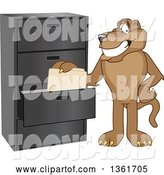 Vector Illustration of a Cougar School Mascot Filing Folders, Symbolizing Organization by Mascot Junction