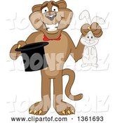 Vector Illustration of a Cougar School Mascot Magician Holding a Rabbit and Hat, Symbolizing Being Resourceful by Mascot Junction