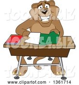 Vector Illustration of a Cougar School Mascot Organizing and Doing Homework, Symbolizing Organization by Mascot Junction