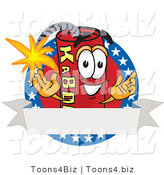 Vector Illustration of a Dynamite Stick Mascot with Stars and a Blank Ribbon Label by Mascot Junction