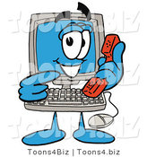 Vector Illustration of a Friendly Computer Guy Pointing to a Red Phone by Mascot Junction