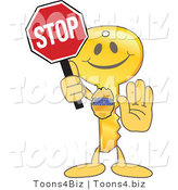 Vector Illustration of a Gold Cartoon Key Mascot Holding a Stop Sign by Mascot Junction