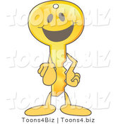 Vector Illustration of a Gold Cartoon Key Mascot Pointing Outwards by Mascot Junction