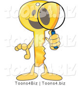 Vector Illustration of a Gold Cartoon Key Mascot Searching by Mascot Junction