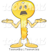 Vector Illustration of a Gold Cartoon Key Mascot Shrugging by Mascot Junction
