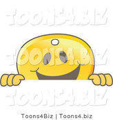 Vector Illustration of a Gold Cartoon Key Mascot Smiling over a Blank Sign by Mascot Junction