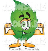 Vector Illustration of a Green Leaf Mascot Flexing His Strong Arm Muscles by Mascot Junction