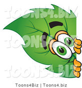 Vector Illustration of a Green Leaf Mascot Peeking Around a Corner by Mascot Junction