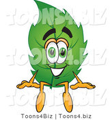 Vector Illustration of a Green Leaf Mascot Sitting by Mascot Junction